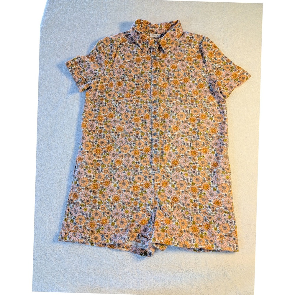 Storia‎ Womens Retro Floral Button Down Romper Orange Pink Yellow Size L